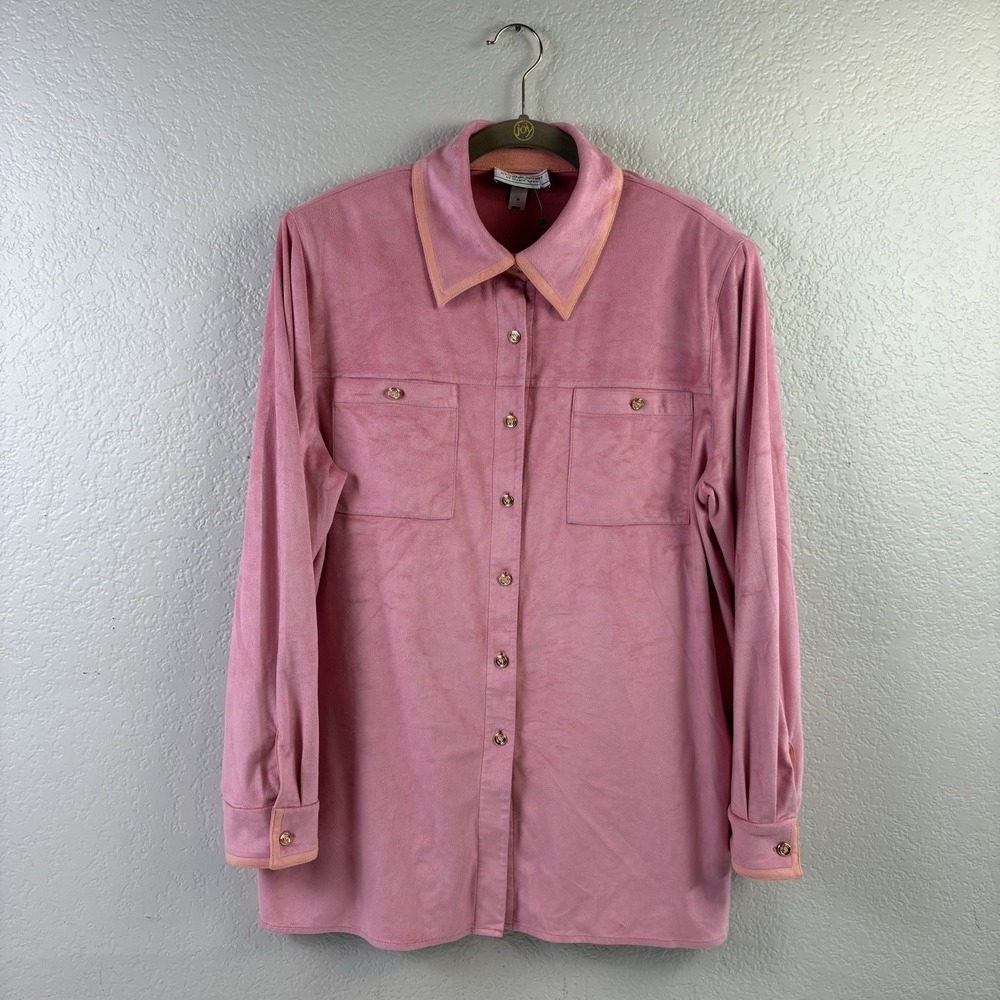 St. John Sport by Marie Gray Long Sleeve Womens Pink Faux Suede Button Front
